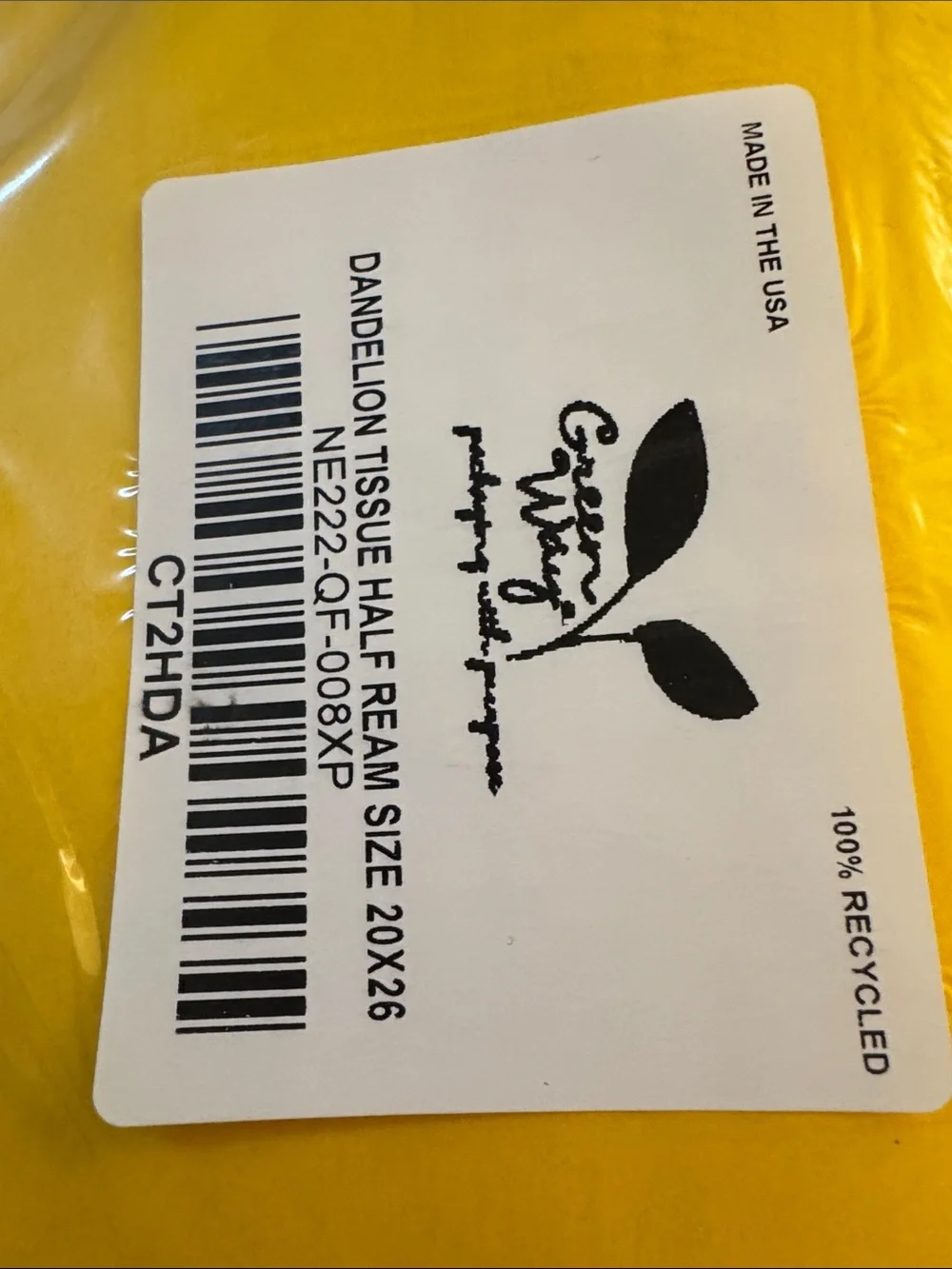 Half ream 20x26” dandelion tissue